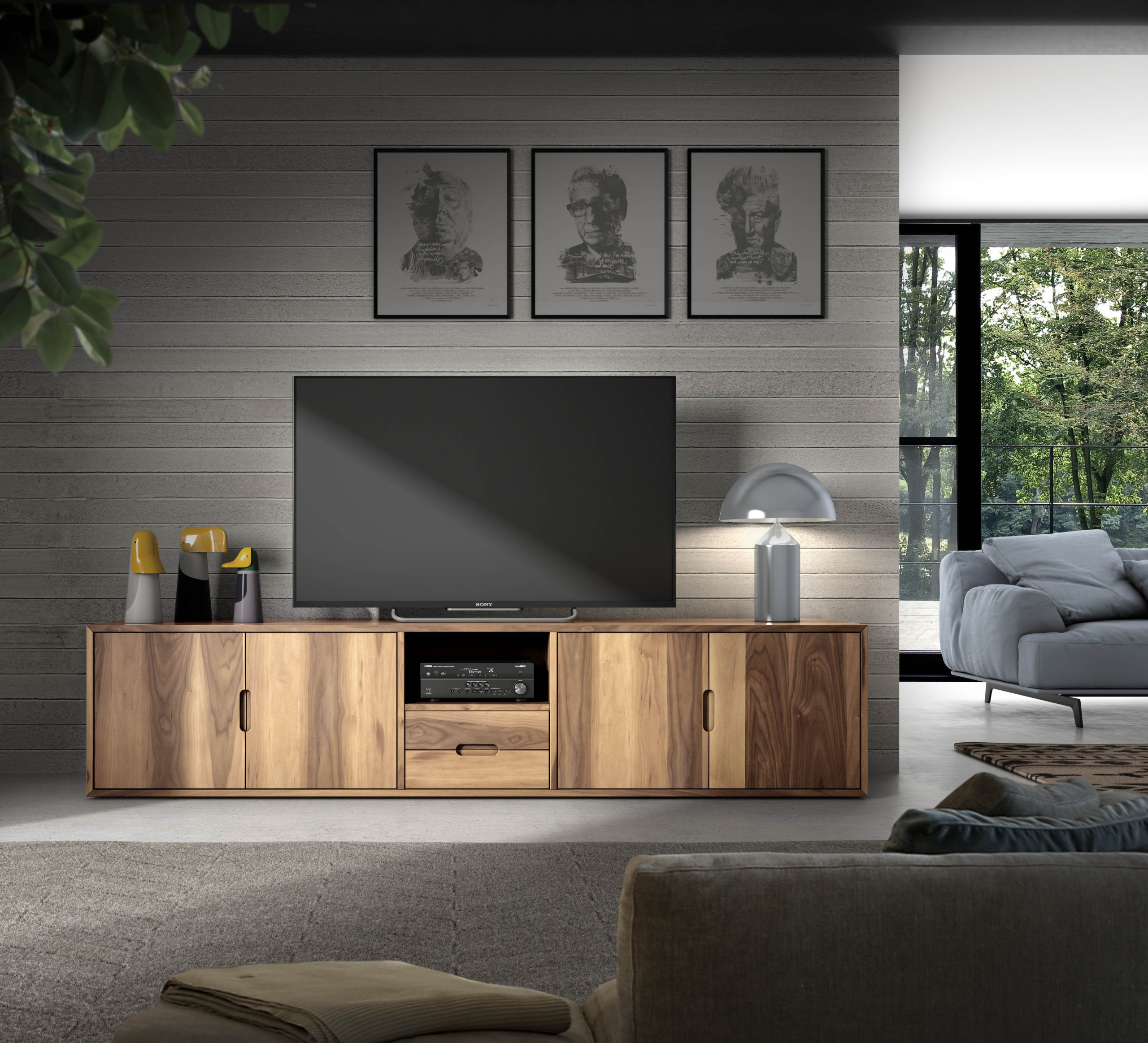 Mueble de TV de madera con vetas -Palisandro Interiorismo - Mueble Tv InDustrial GranDe ScaleD