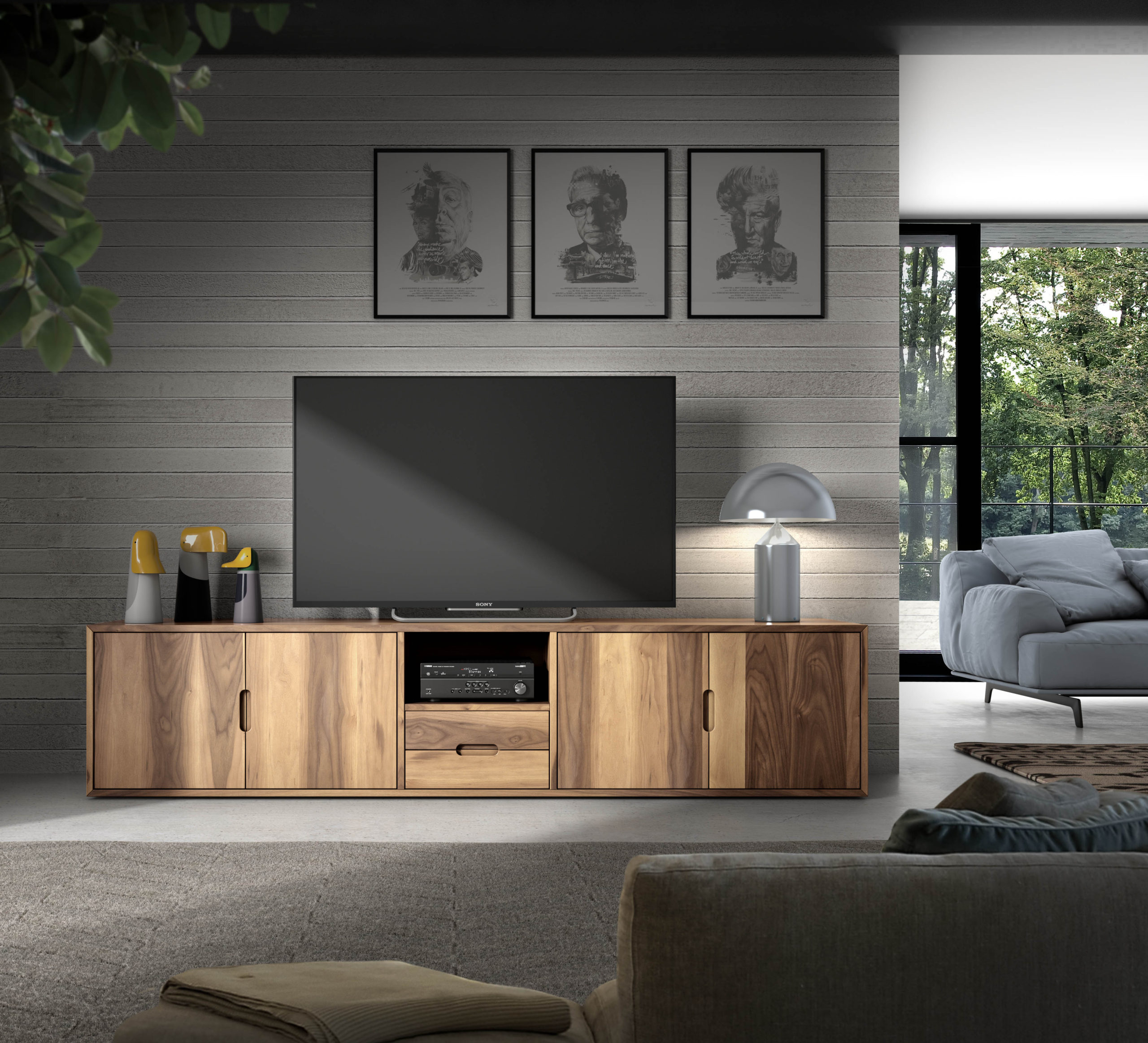 Mueble de TV de madera con vetas -Palisandro Interiorismo