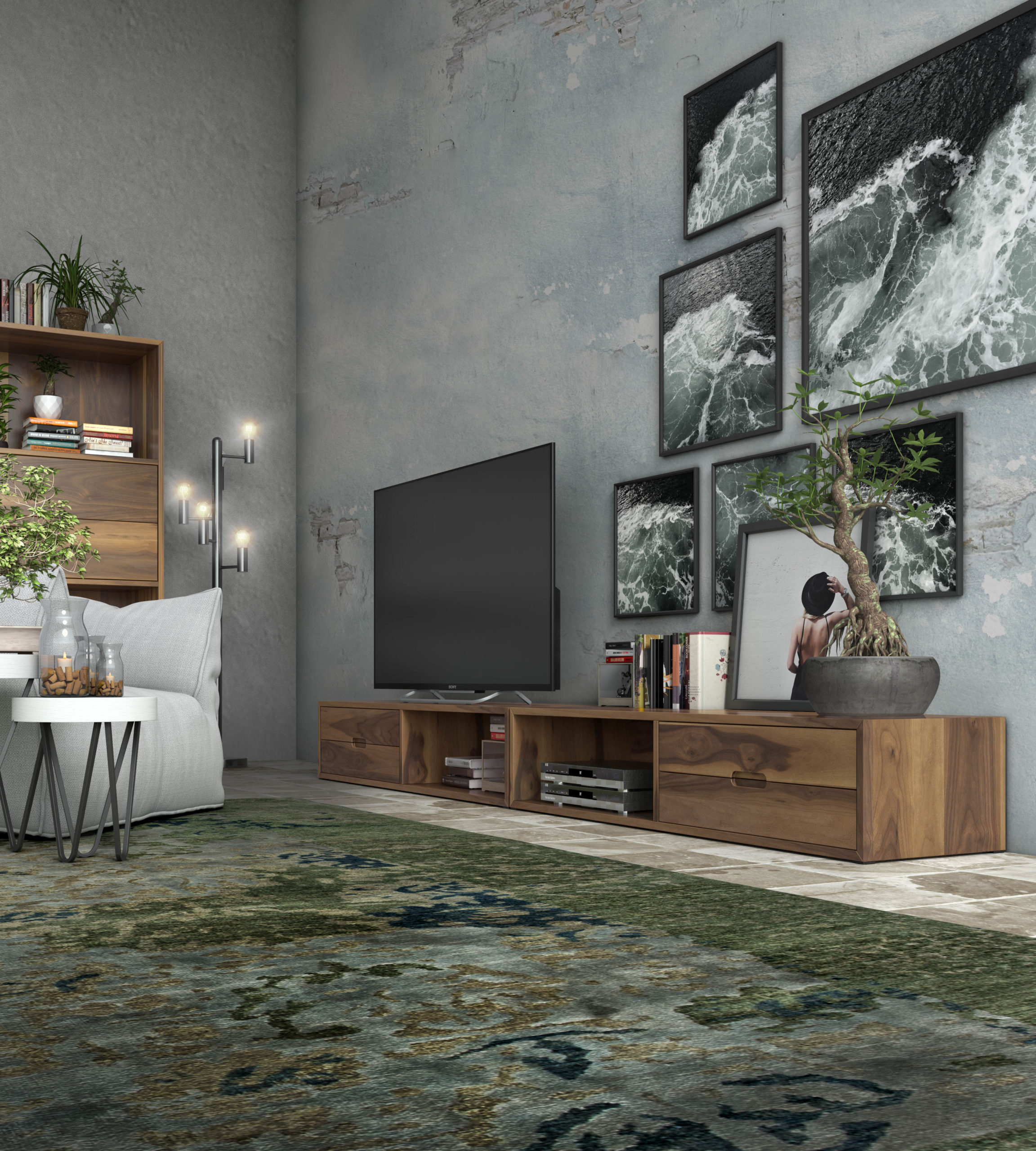 Mueble de TV bajo y moderno -Palisandro Interiorismo