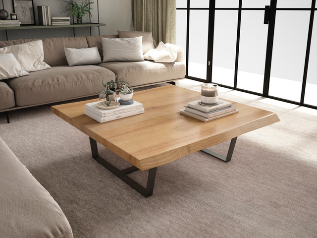 Mesa de centro madera maciza y patas metálicas -Palisandro Interiorismo