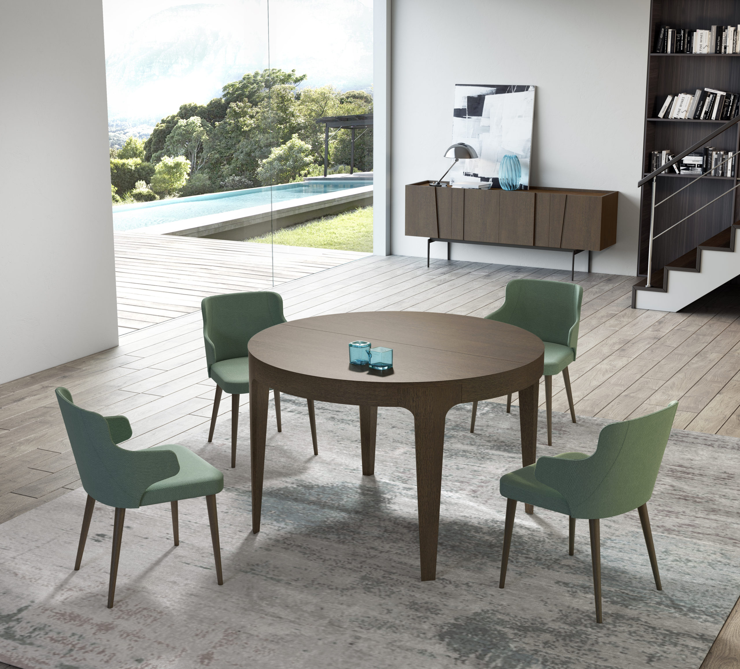 Mesa de comedor redonda de diseño moderno ADARA madera diferentes tamaños y  acabados