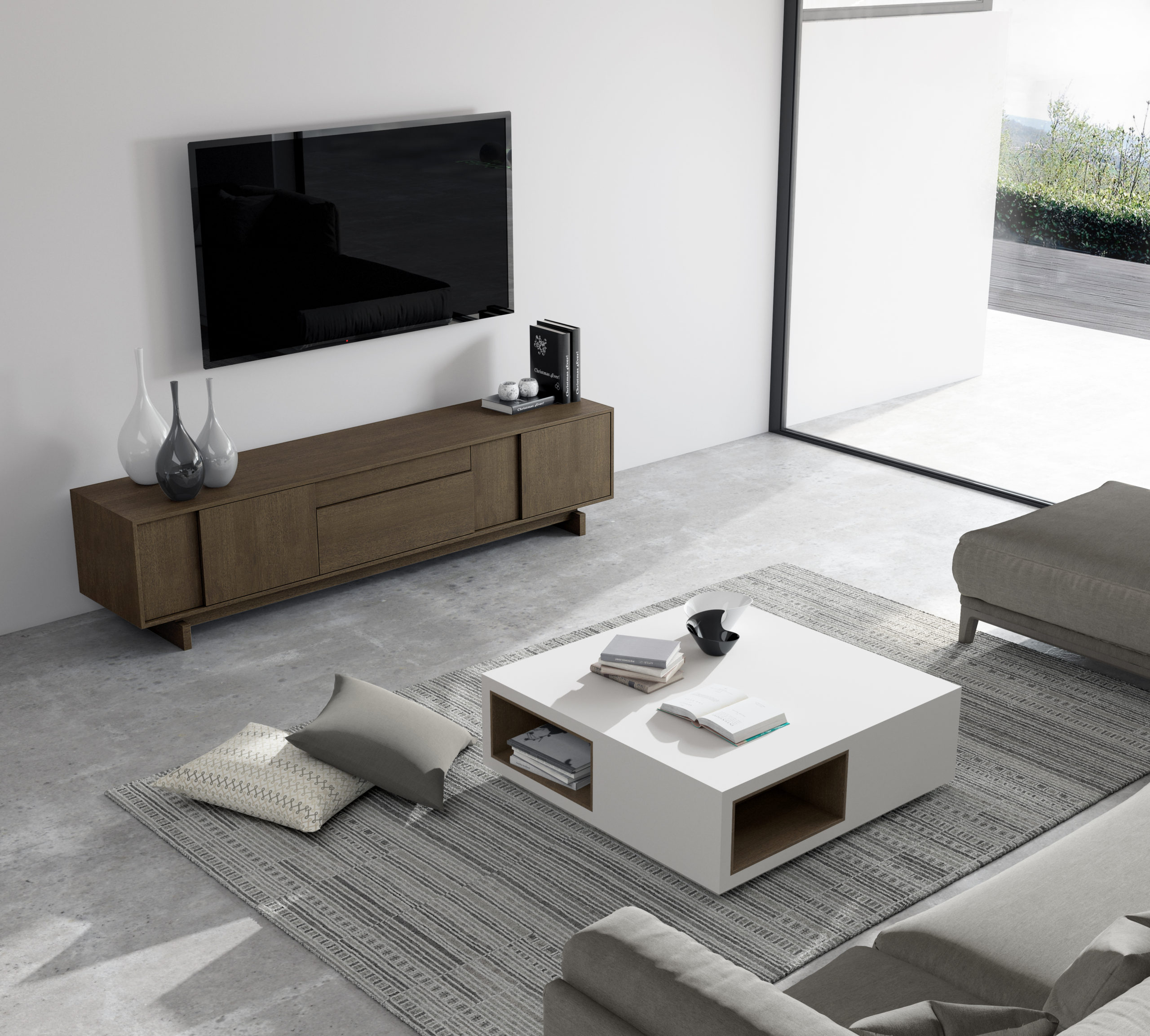 Mueble de televisión moderno en nogal -Palisandro Interiorismo - Salon MoDerno Elegante ScaleD